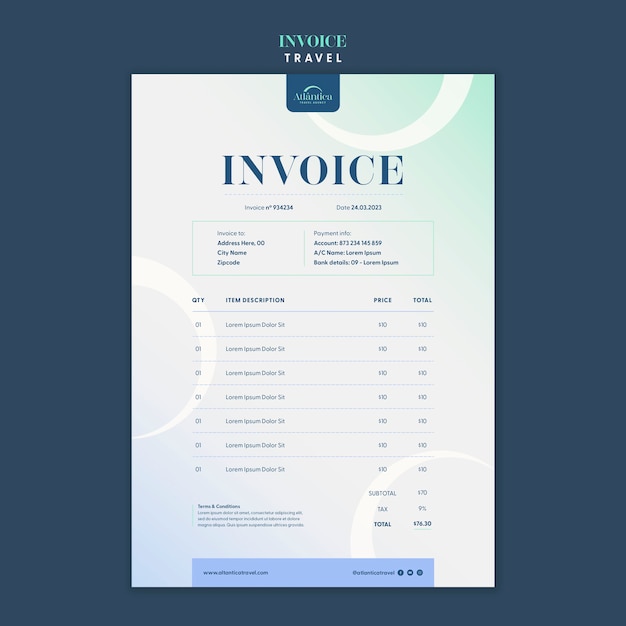 Free PSD gradient travel adventure  invoice template