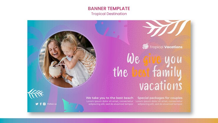 Free PSD gradient tropical destination banner design template