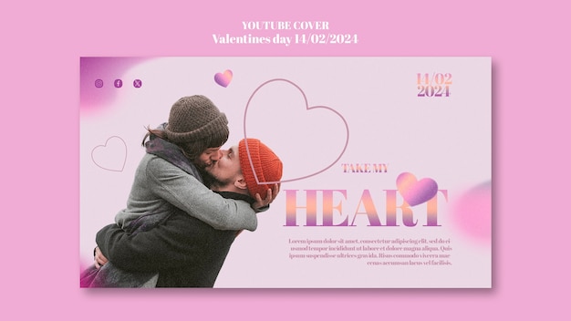 PSD gratuito cover di gradient per la celebrazione della festa di san valentino su youtube