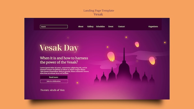 Gradient vesak landing page template design