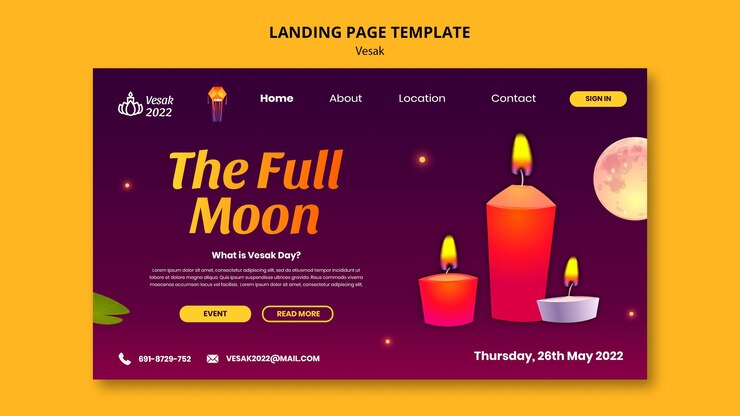 Free PSD gradient vesak landing page template design