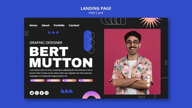 Gradient visit card landing page design template