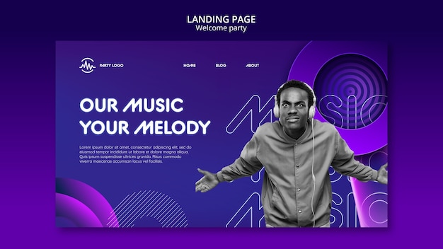 Free PSD gradient welcome party landing page