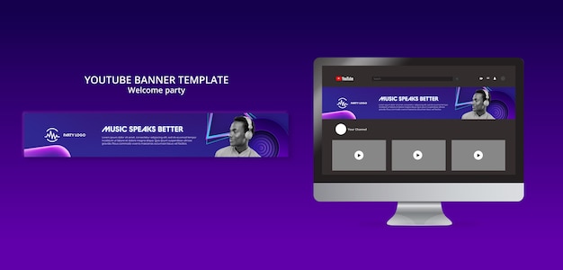 PSD gratuito banner youtube per la festa di benvenuto in gradiente