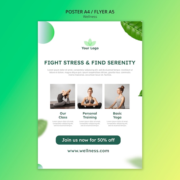 Free PSD gradient wellness concept poster template