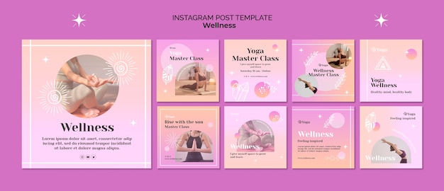 PSD gratuito gradient wellness instagram post collection con stelle lucenti