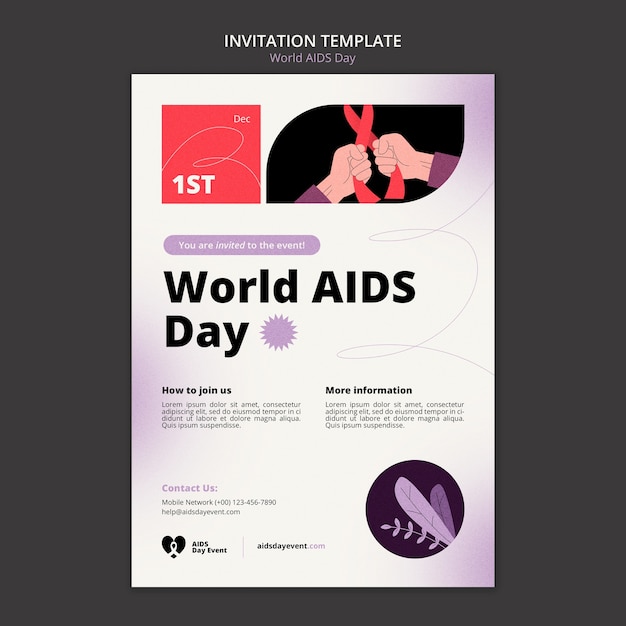 PSD gratuito modello di invito per la giornata mondiale dell'aids a gradiente