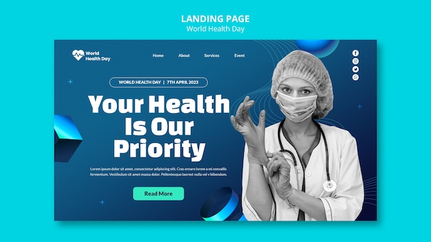 Free PSD gradient world health day landing page