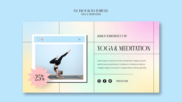 Free PSD gradient yoga and meditation  facebook template