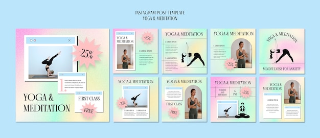 Post su instagram di yoga e meditazione gradiente