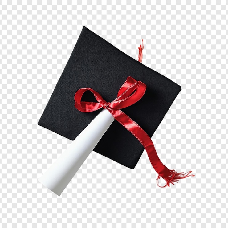 Free PSD graduation cap with diploma and red ribbon a symbol of achievement and success