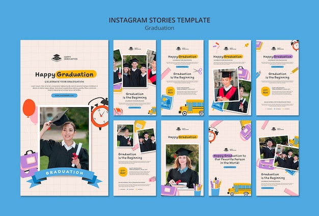 PSD gratuito storie di instagram per la celebrazione della laurea