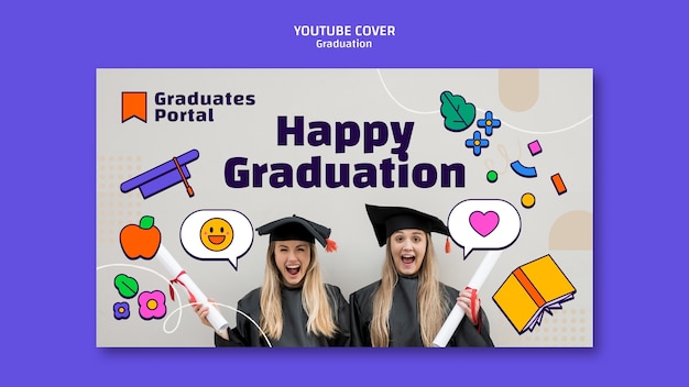 PSD gratuito modello di copertina di youtube per la celebrazione della laurea