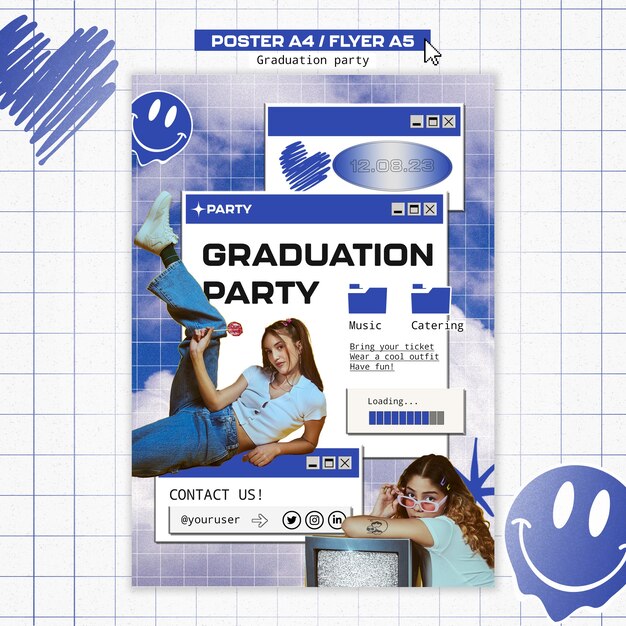PSD gratuito modello di poster di intrattenimento per feste di laurea