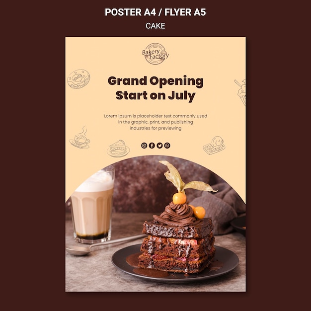Free PSD grand opening cake factory poster template