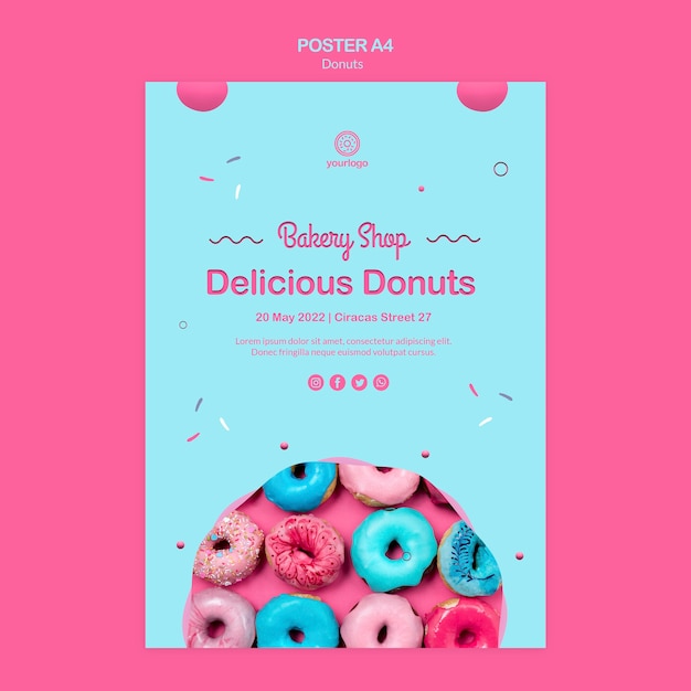 Grand opening rainbow doughnuts flyer template