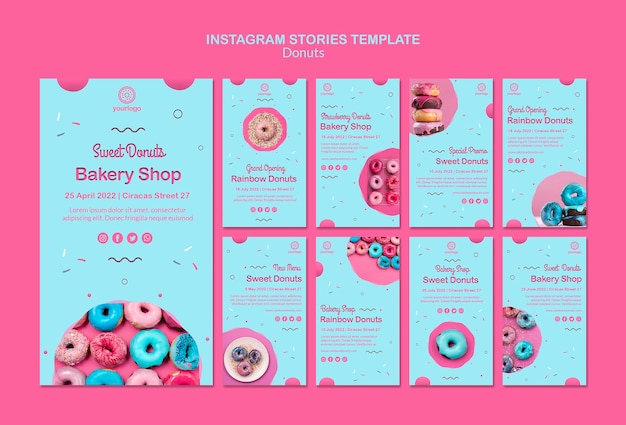 Free PSD grand opening rainbow doughnuts instagram stories