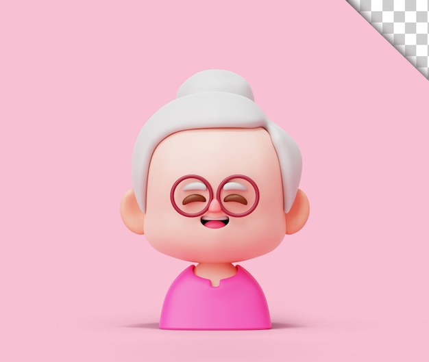 PSD gratuito nonna cartone animato personaggio 3d icona giorno dei nonni mockup sfondo illustrazione