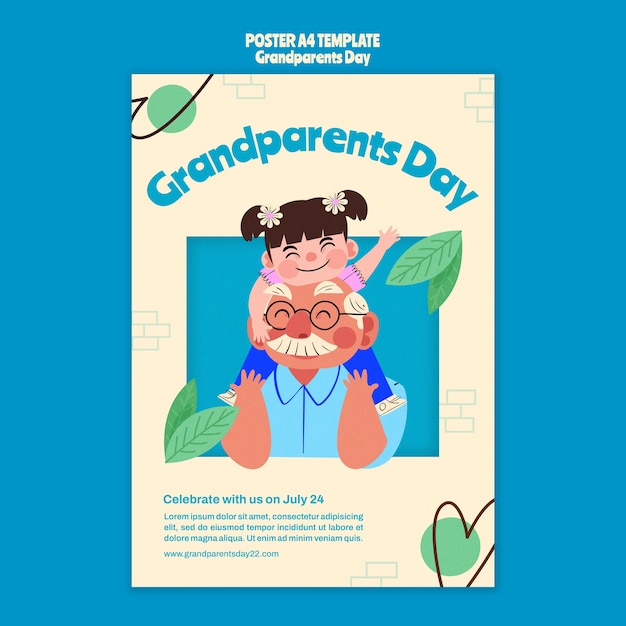 Free PSD grandparent day vertical poster template with organic design