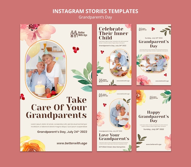 Шаблон дизайна историй в instagram ко дню бабушек и дедушек