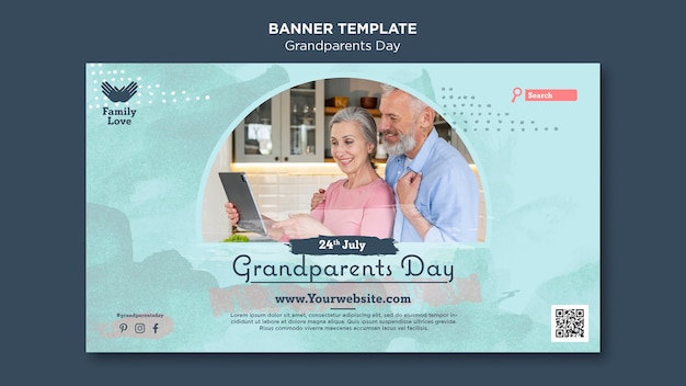 Free PSD grandparents day horizontal banner template with watercolor design