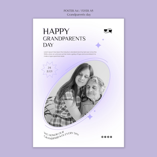 Бесплатный PSD День бабушки и дедушки вертикальный шаблон плаката с дизайном сердец