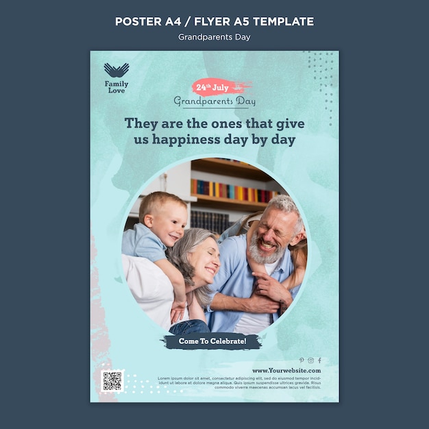 Free PSD grandparents day vertical poster template with watercolor design