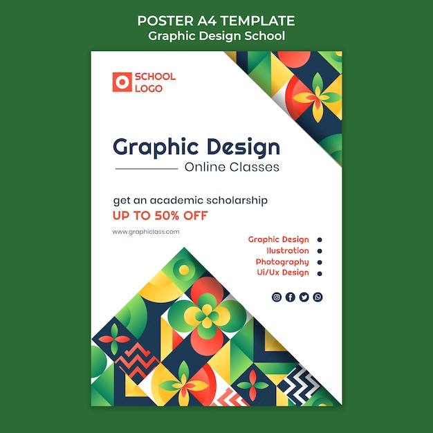 Modello di poster per lezioni online di progettazione grafica