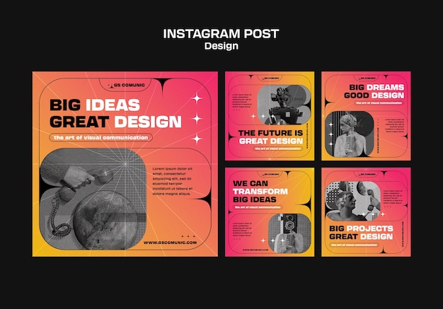 PSD gratuito collezione di post di instagram per la professione di graphic design