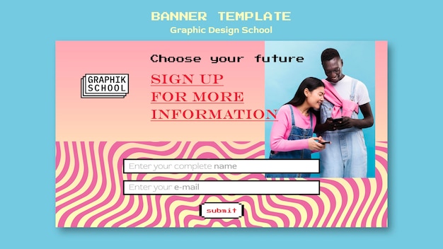 無料PSD 写真付きグラフィックデザイン学校バナーテンプレート