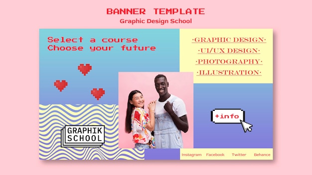 PSD gratuito banner di scuola di graphic design