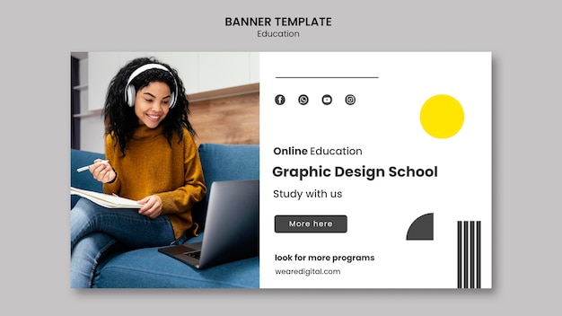 PSD gratuito banner di scuola di graphic design