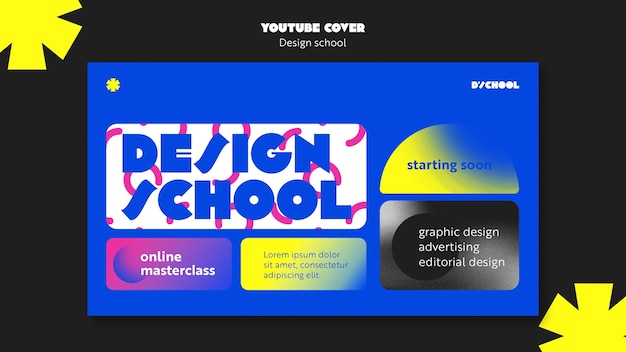 PSD gratuito modello di copertina per youtube della scuola di graphic design e delle classi