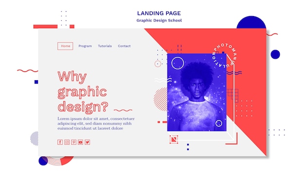 Free PSD graphic design school concept laning page template