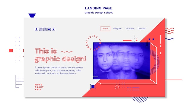 Free PSD graphic design school concept laning page template