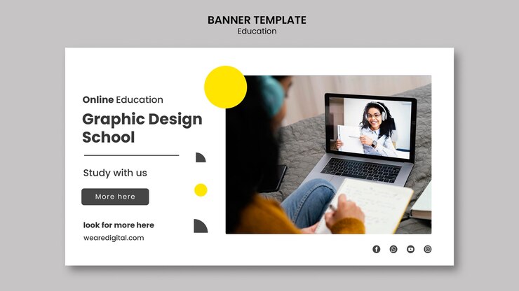 Free PSD graphic design school horizontal banner