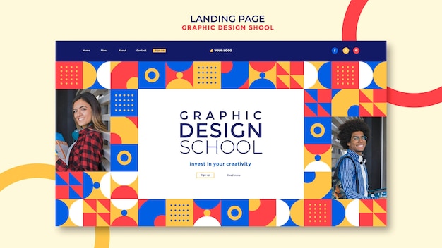 Free PSD graphic design school landing page