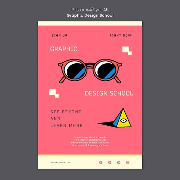 PSD gratuito modello di poster di scuola di design grafico