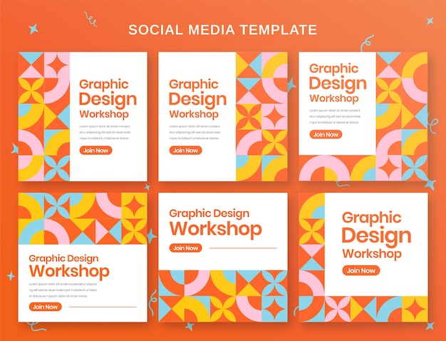 Graphic design workshop social media banner and instagram post template