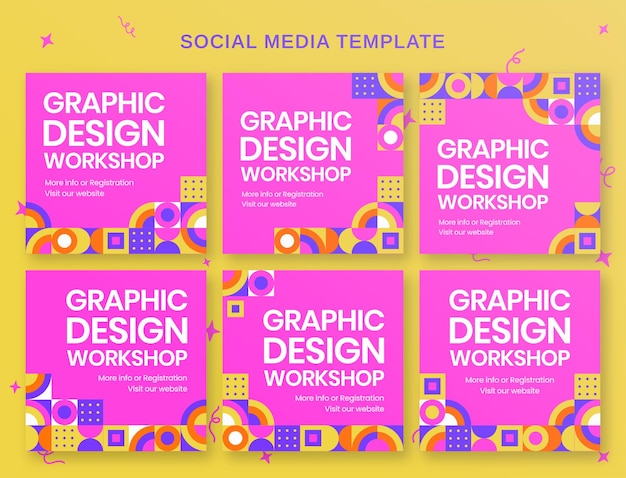 Graphic design workshop social media banner and instagram post template