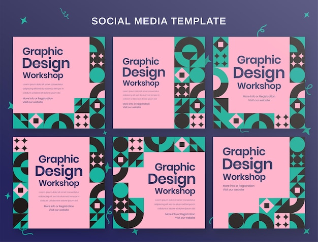 Graphic design workshop social media banner and instagram post template