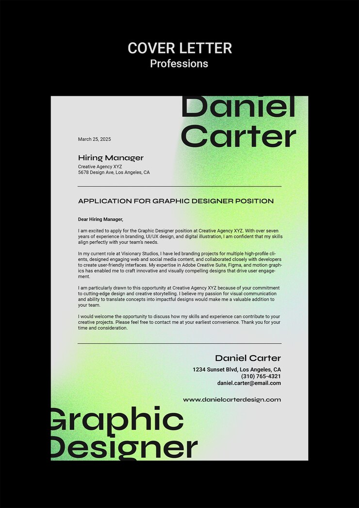 Free PSD graphic designer cover letter - application for creative agency xyz