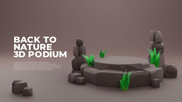 Бесплатный PSD Рекламный дисплей продукта grass stone 3d реалистичный подиум