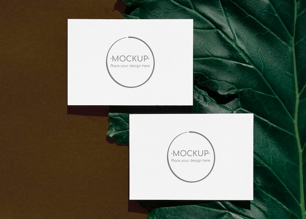 Green and brown leaf cards mockup