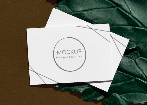 Green and brown leaf cards mockup Free Psd