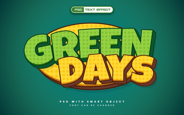 Free PSD green days text effect in cartoon style