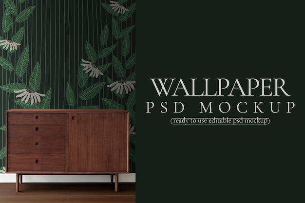 Green Floral Wallpaper Psd Mockup In Retro Style