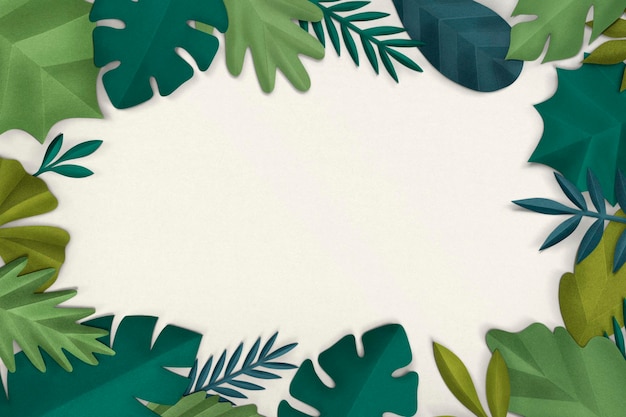 Free PSD green leaf frame psd mockup in paper craft style