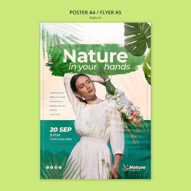 PSD gratuito modello di poster di design della natura verde