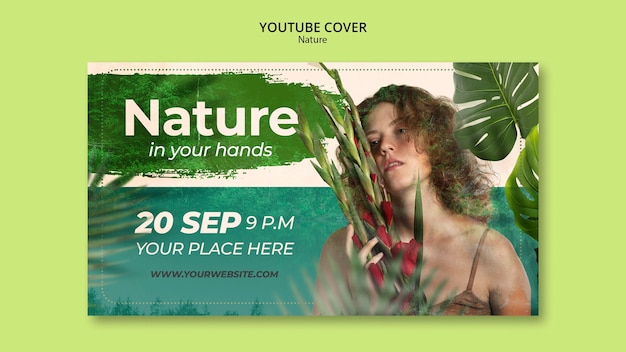 PSD gratuito modello di copertina youtube di design della natura verde